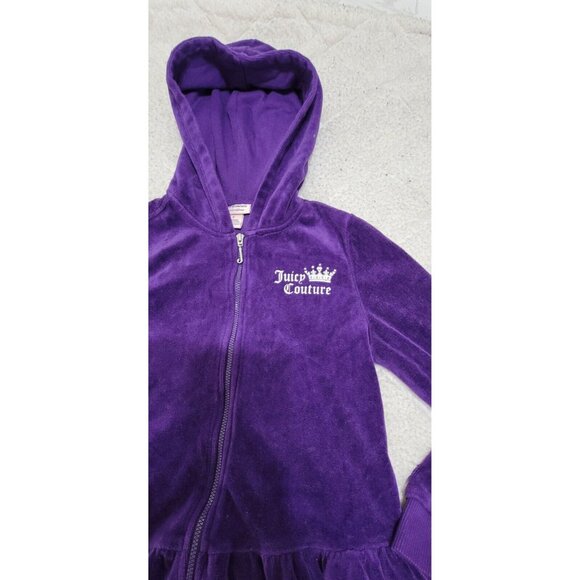 Juicy Couture Girls Purple Velour Full Zip Hoodie Studded Ruffled Hem Size 7 - Picture 5 of 11